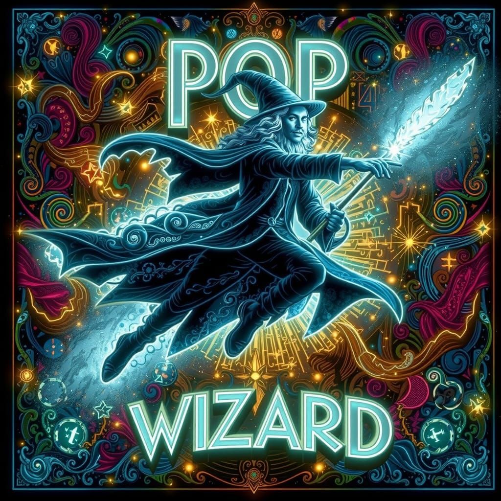 Bioluminescent Neon Wizard in Renaissance Attire