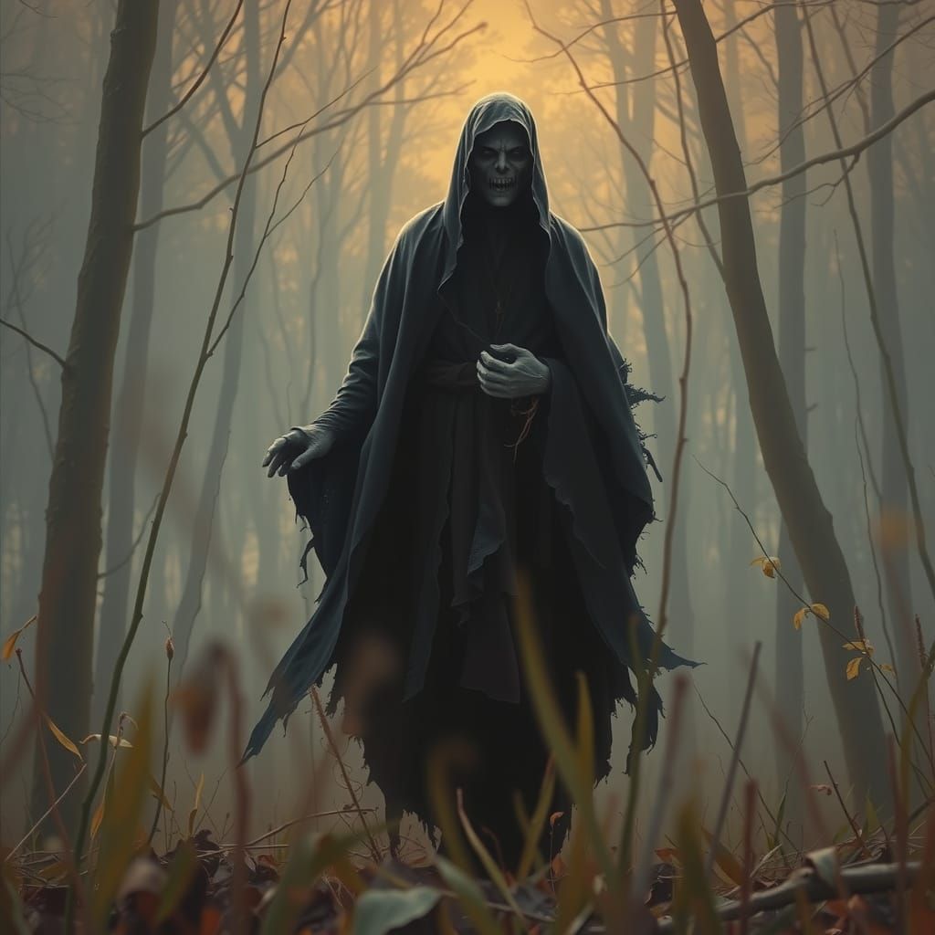 Menacing Spectral Entity in Forest Sunlight