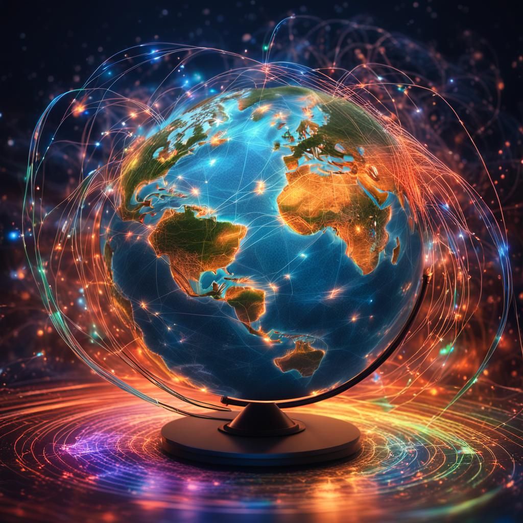 Optical Fiber Network Connects Continents: Digital Art