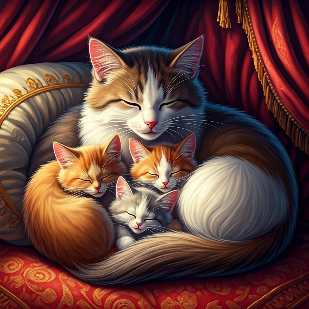 Cats Cuddled in Opulent Parisian Mansion