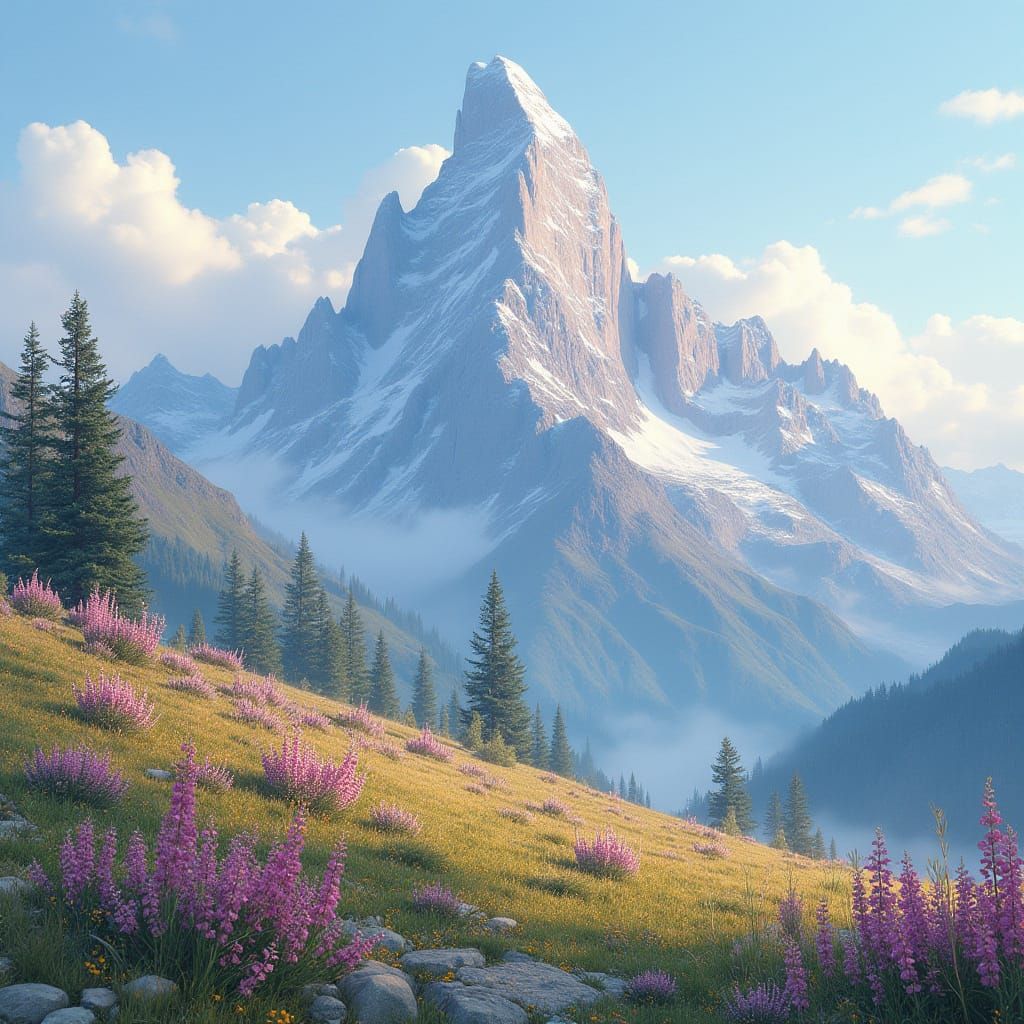 Mountains Meet Wildflowers: A Fantasy Concept Art