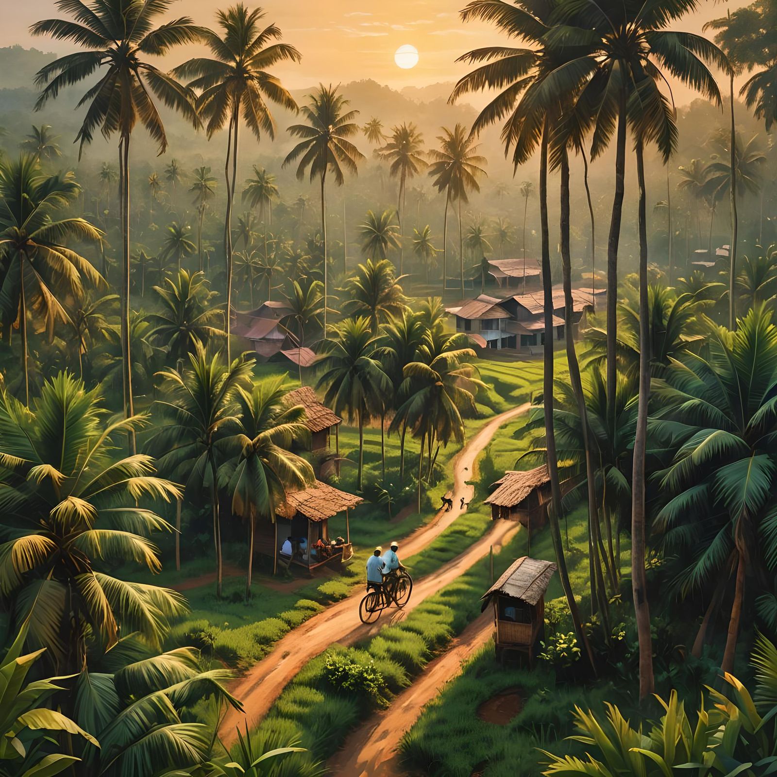 Kerala Village Sunrise: A Detailed Matte Painting