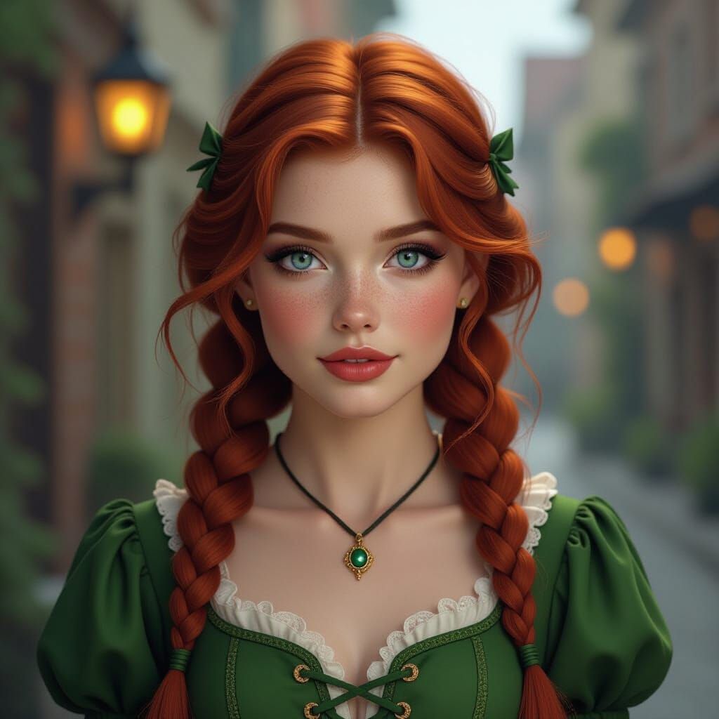 Redhead Girl Trick-or-Treating in Dark Fantasy Style