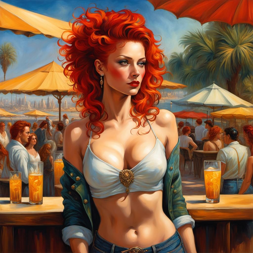 Punk Redhead in City Park, Digital Painting