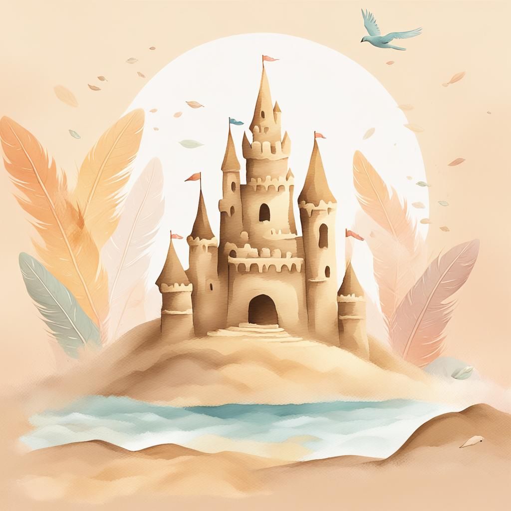 Sandcastle on Glossy Magazine Cover in Vector Manga Style