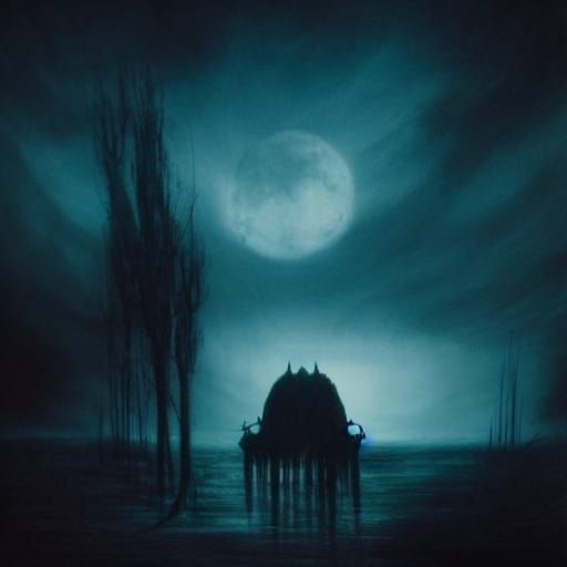 Eerie Skeletal Figure in Desolate Landscape