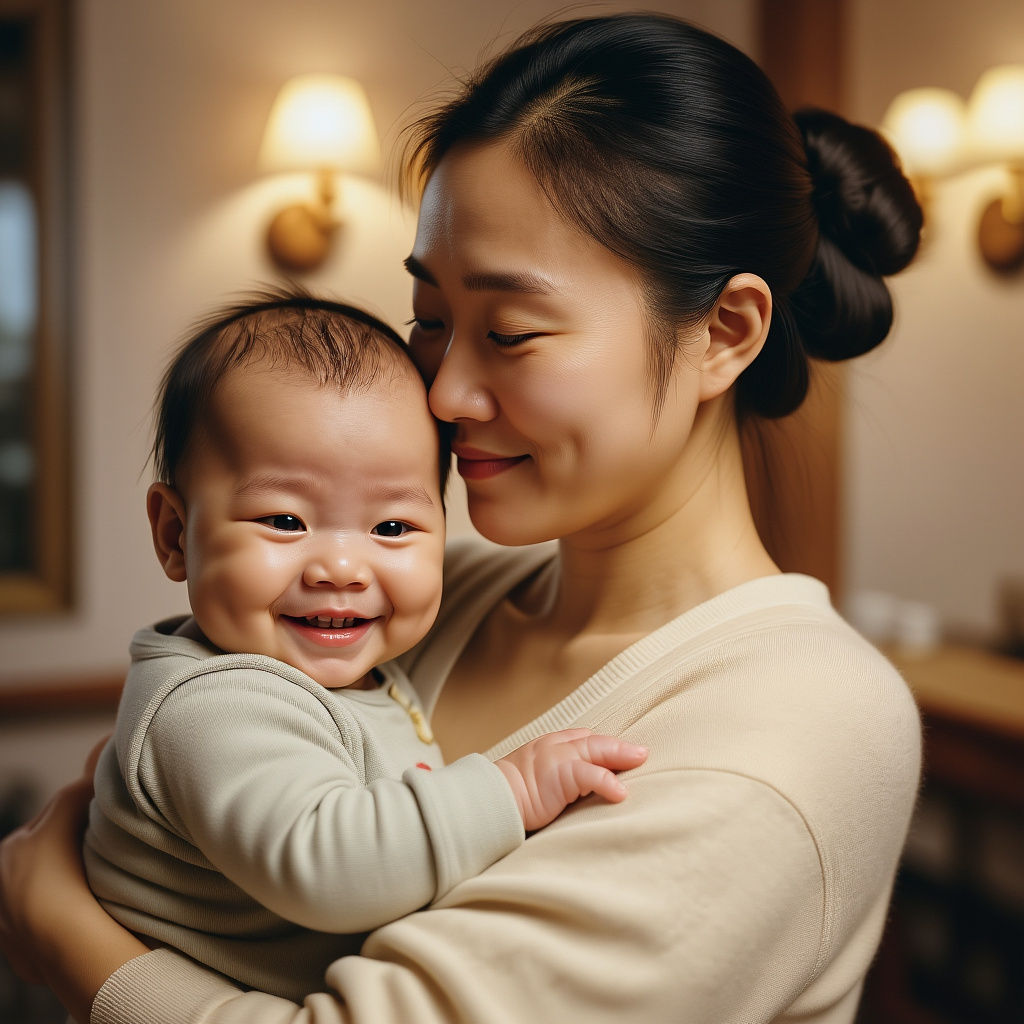 Loving Mother and Baby in Gentle Embrace