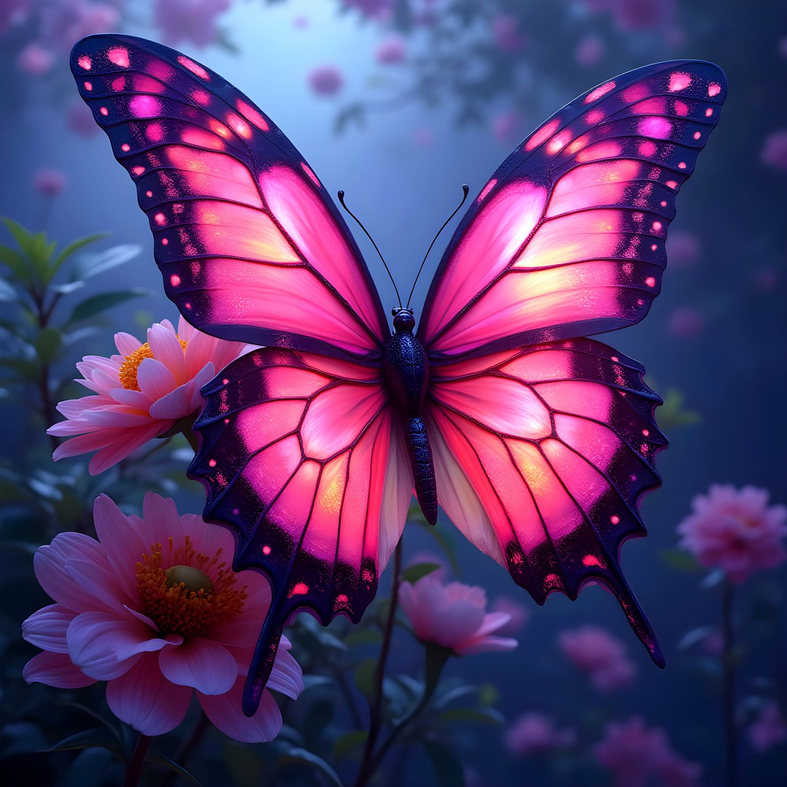 Magenta Butterfly in Whimsical Cosmic Light