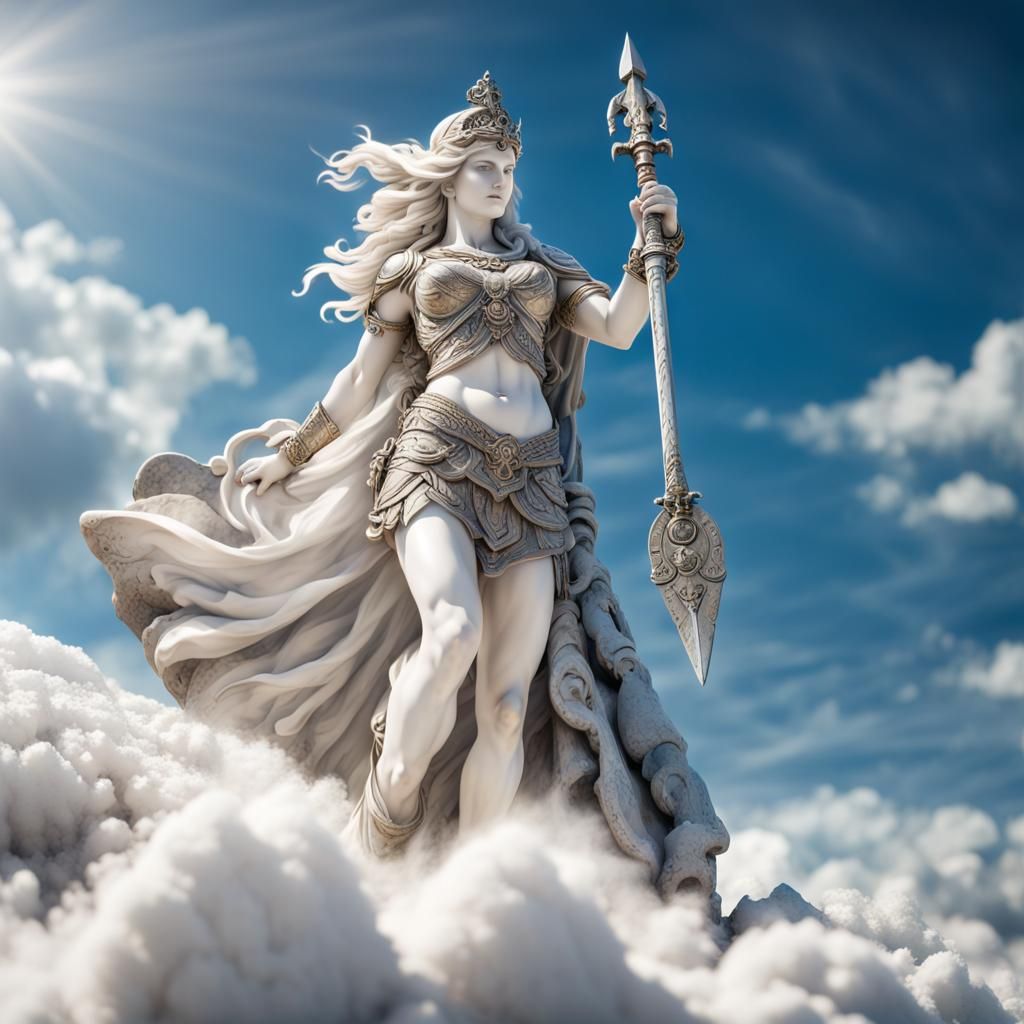 Goddess Marble Statue with Spear and Shield
