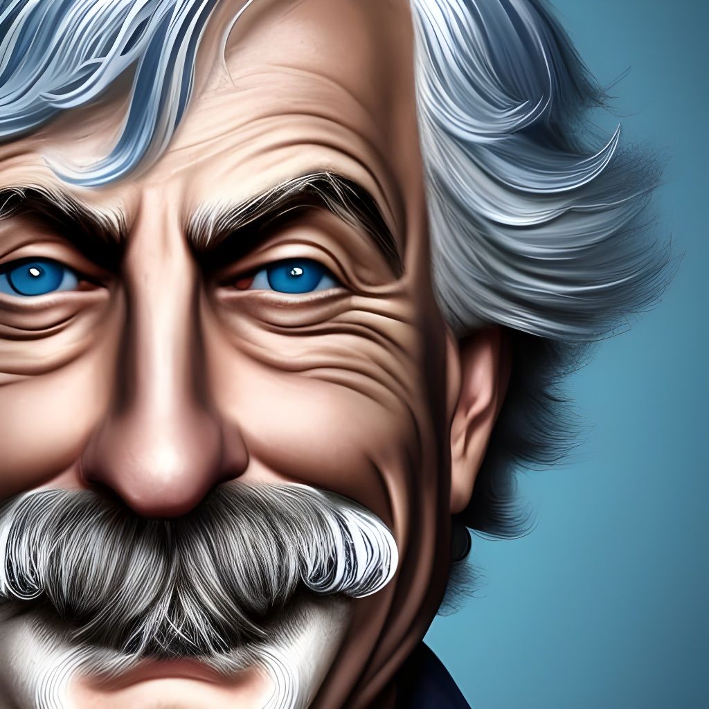 Hyperrealistic Portrait of Smiling Man with Blue Eyes