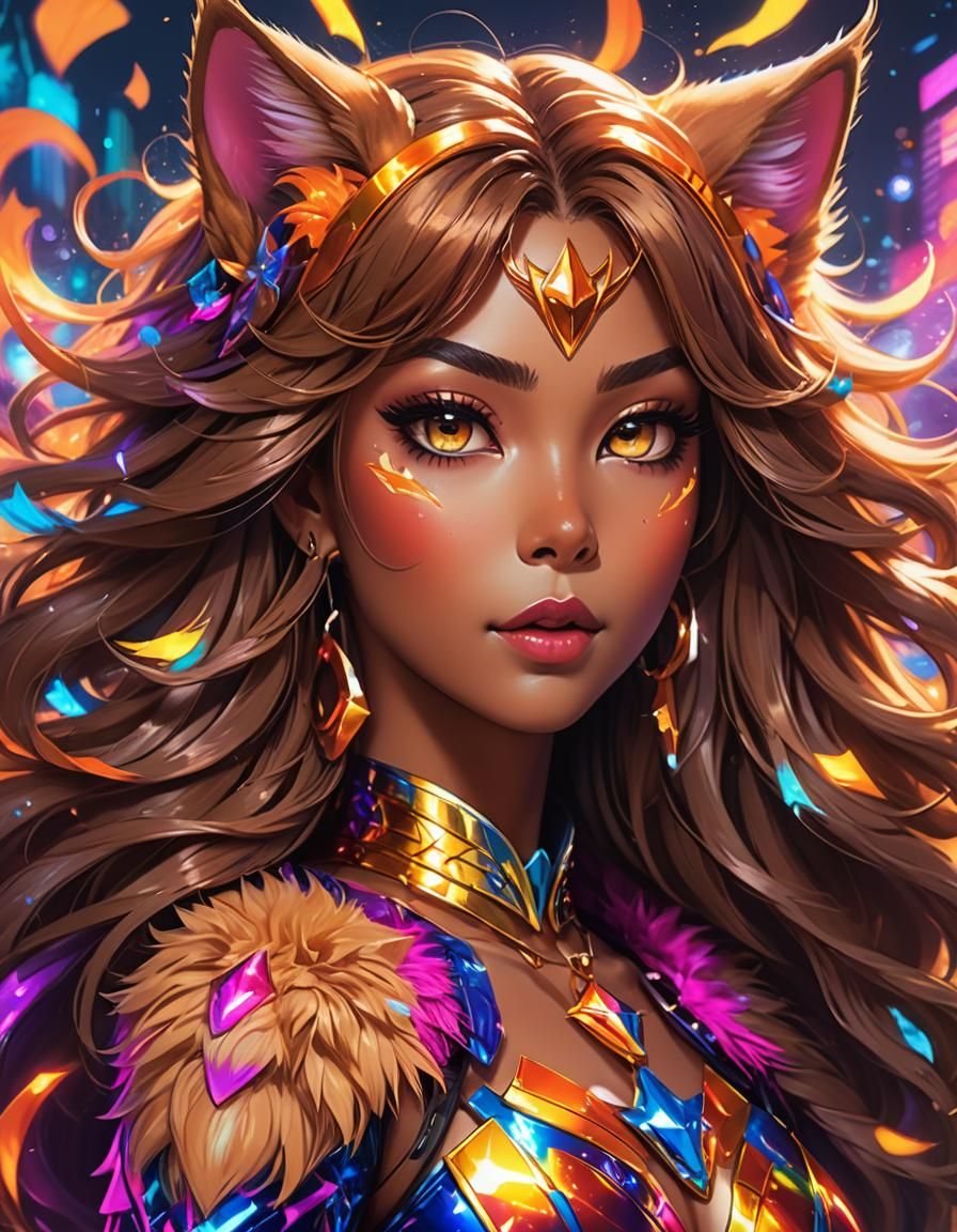 Anime Cat Woman with Lisa Frank Hair