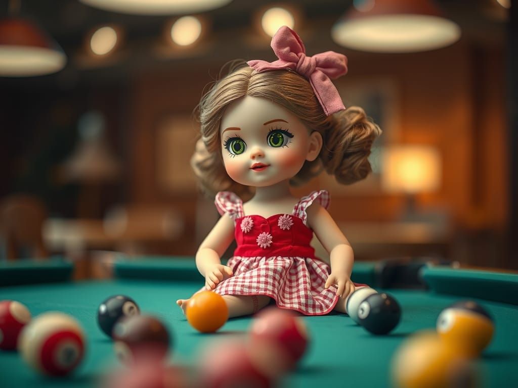 Eerie Doll on a Snooker Table