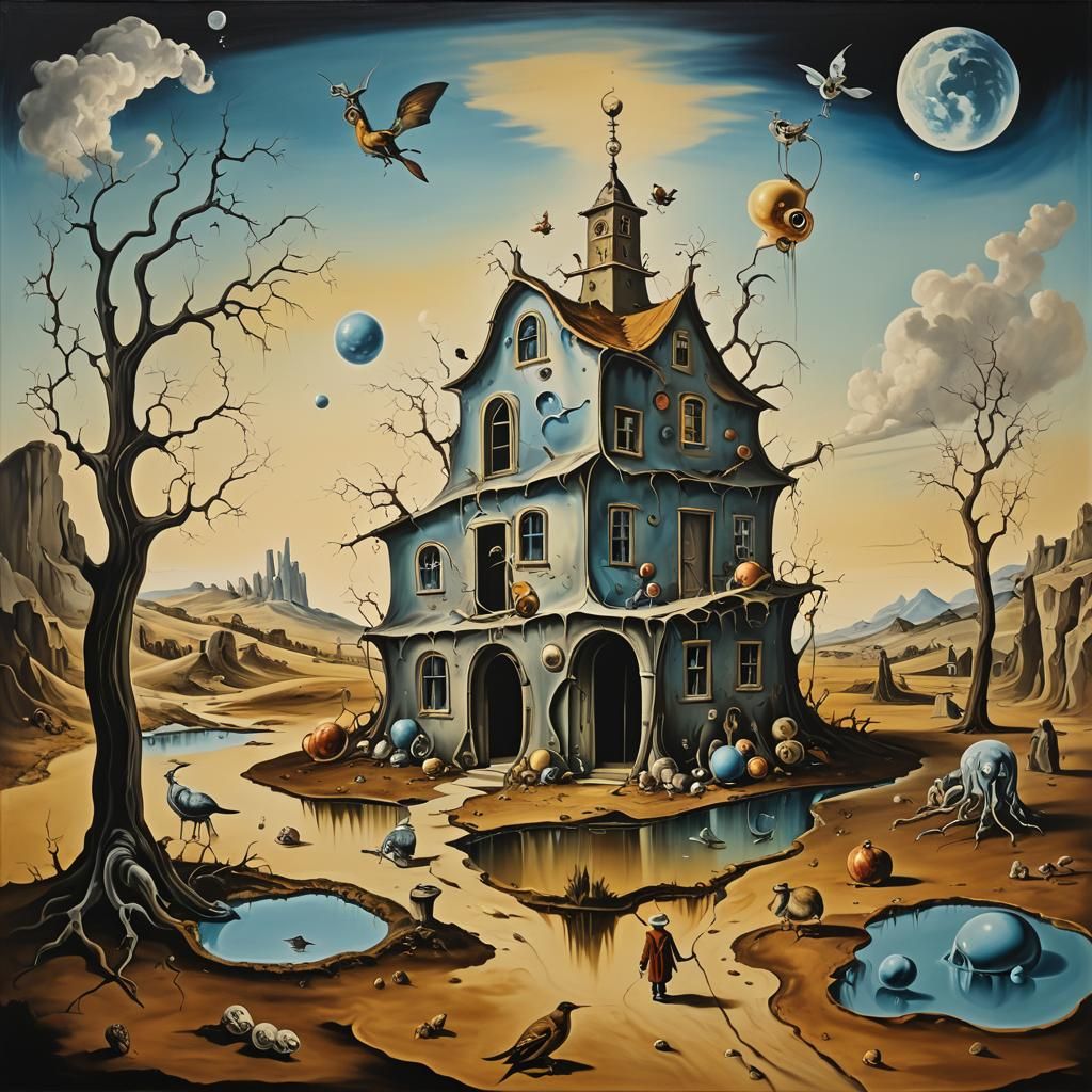 Surreal Melting Farm in Salvador Dali Style