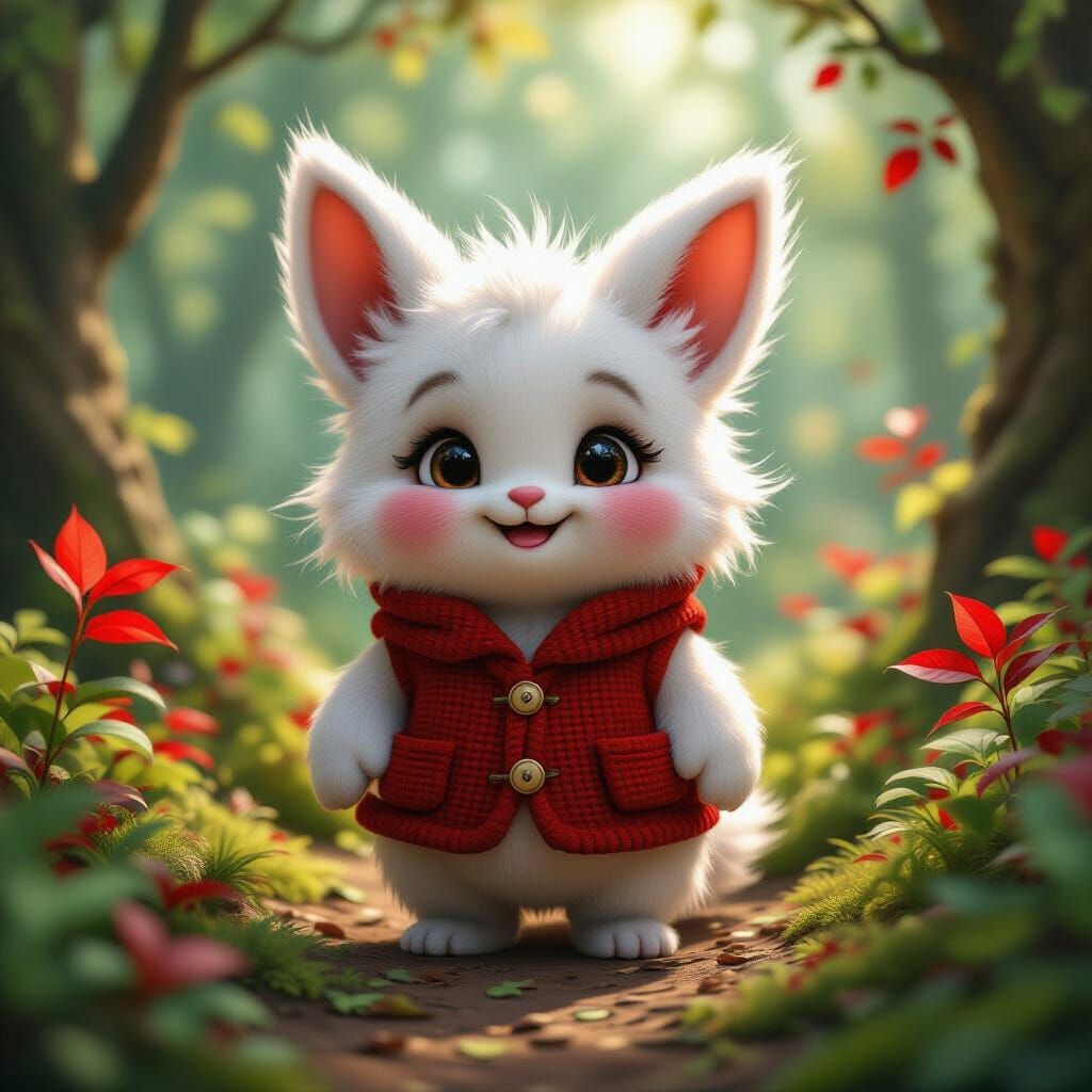 A tender, hairy animal-looking character in a magical forest...