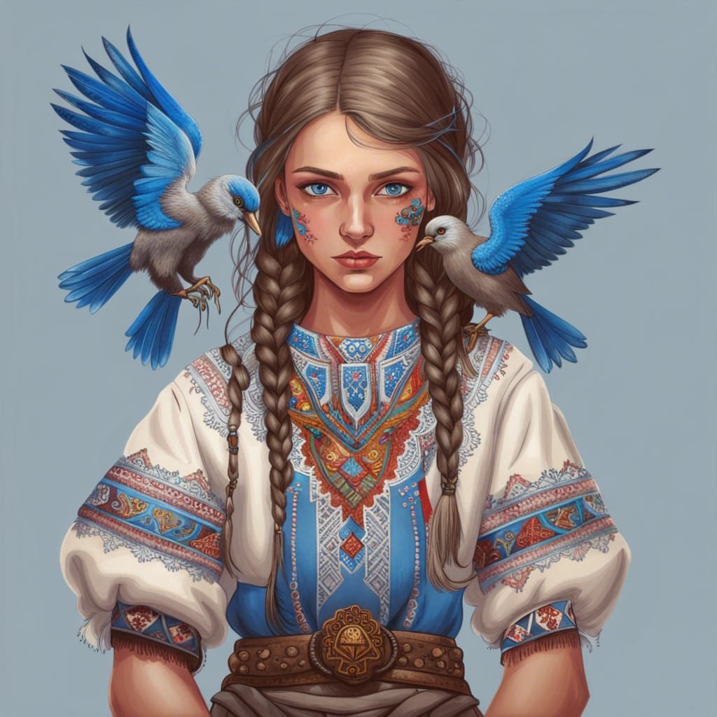 Ukrainian Warrior Girl Concept Art in Digital Painting Style