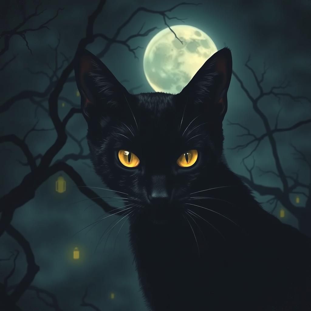 Eerie Black Cat in Dark Surrealist Style