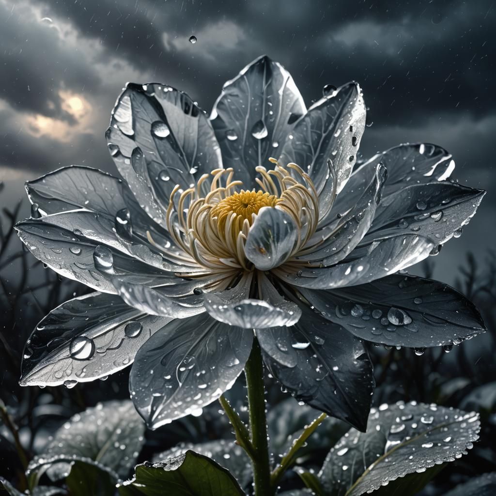 Large Ice Flower Fantasy Art with Water Droplets