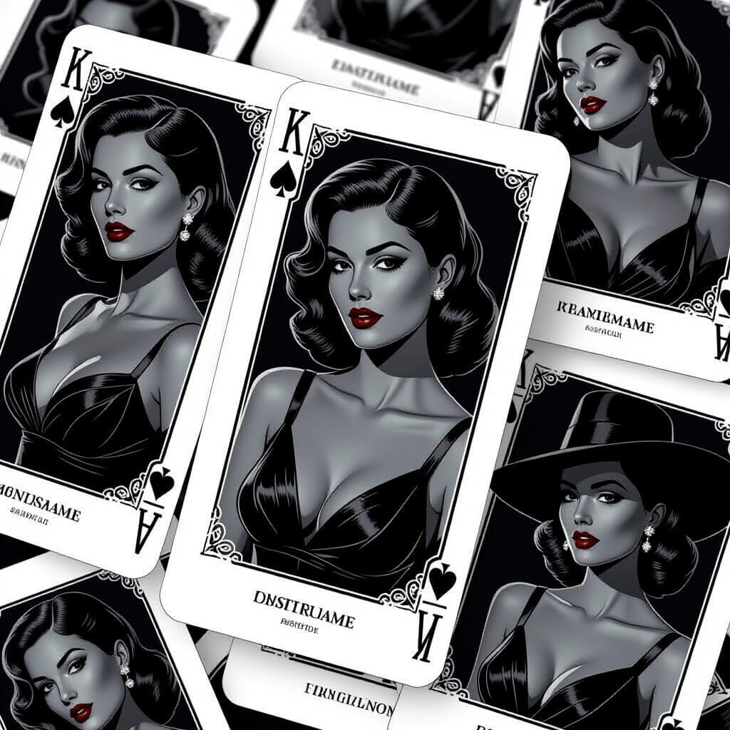 Film Noir Trading Cards: Digital Art in Black and White