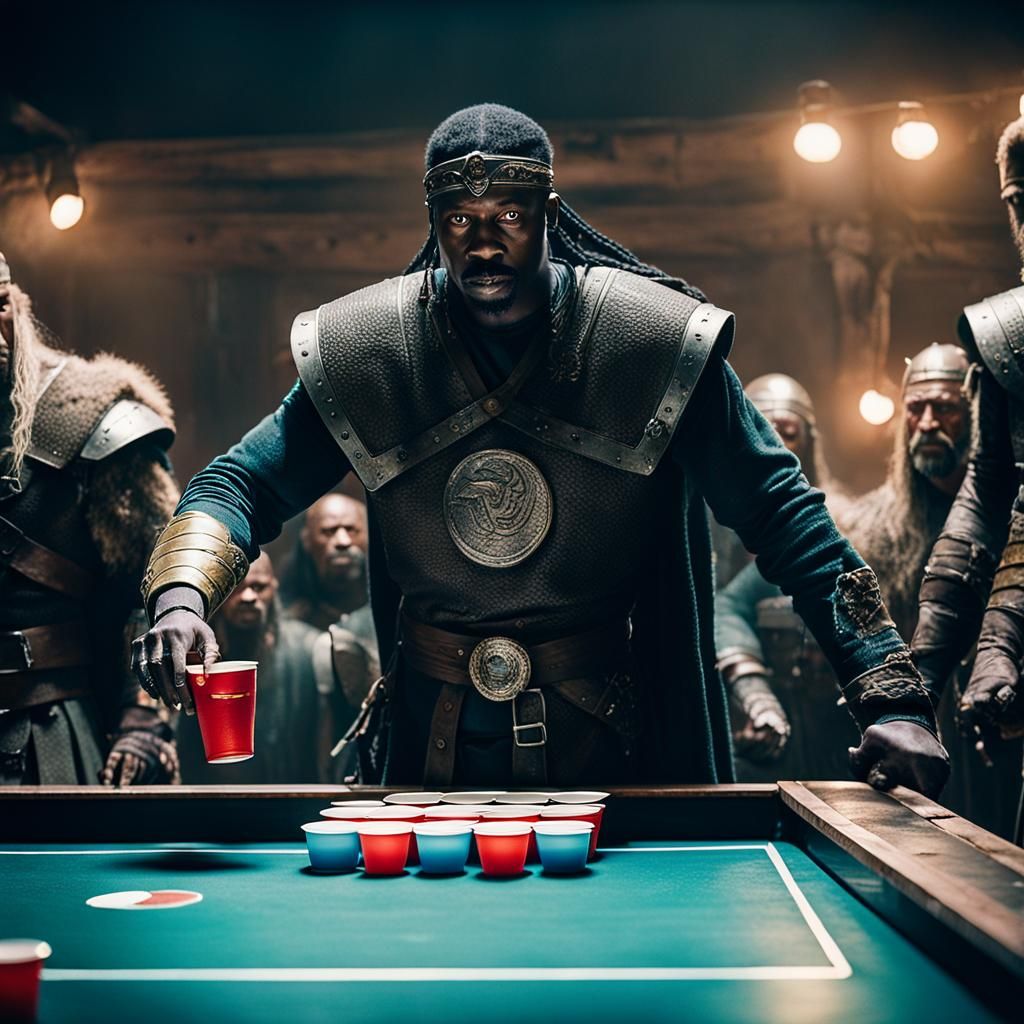 Blade and Vikings Play Beer Pong: Cinematic Still