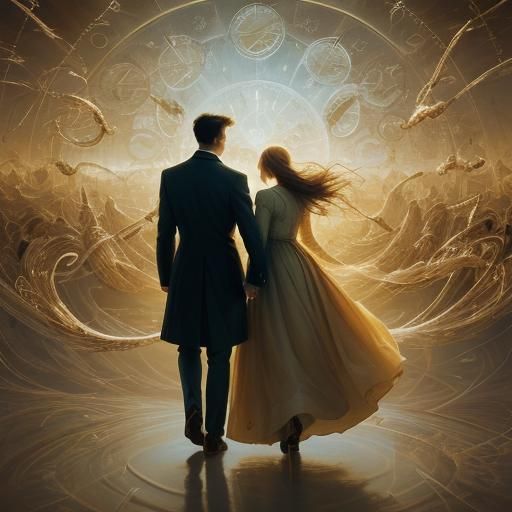 Romantic Surrealism: Couple in Vortex of Time