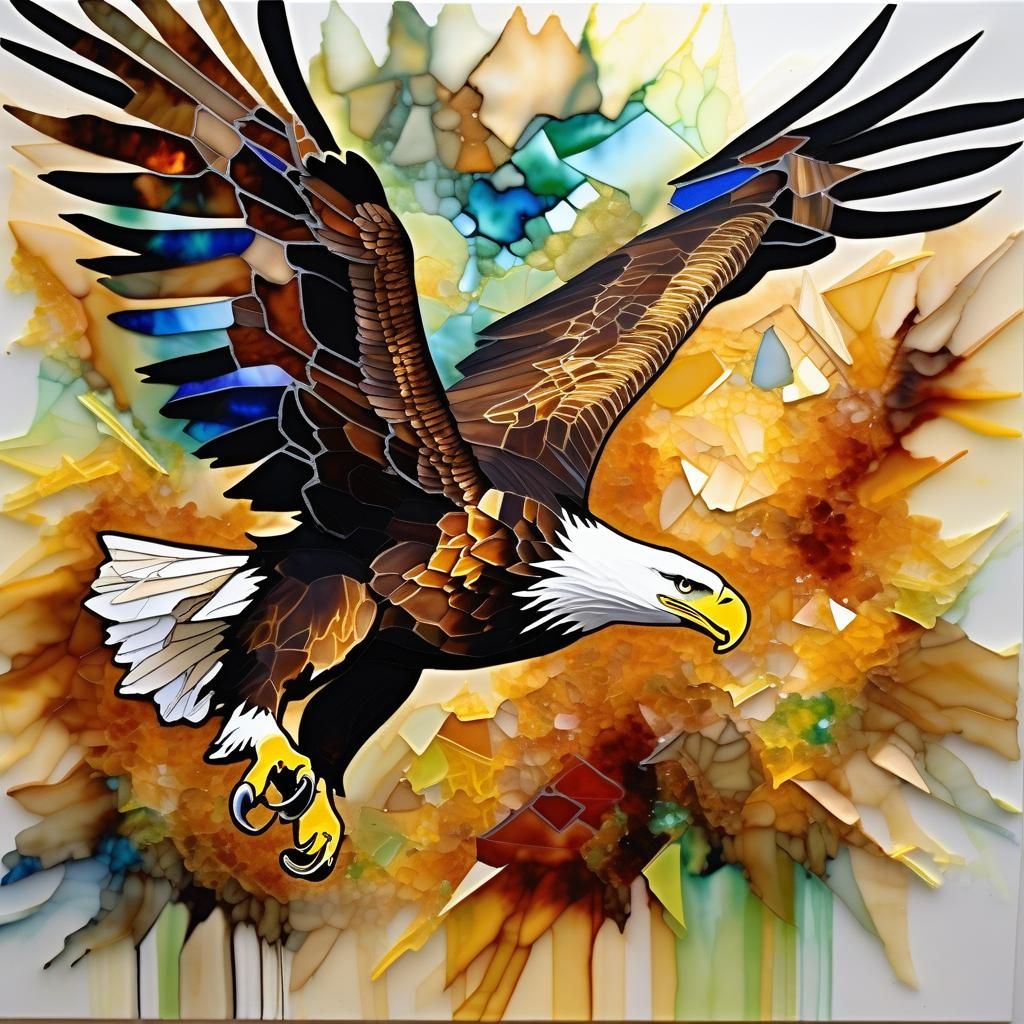 Eagle in Flight: Alcohol Ink Divisionism