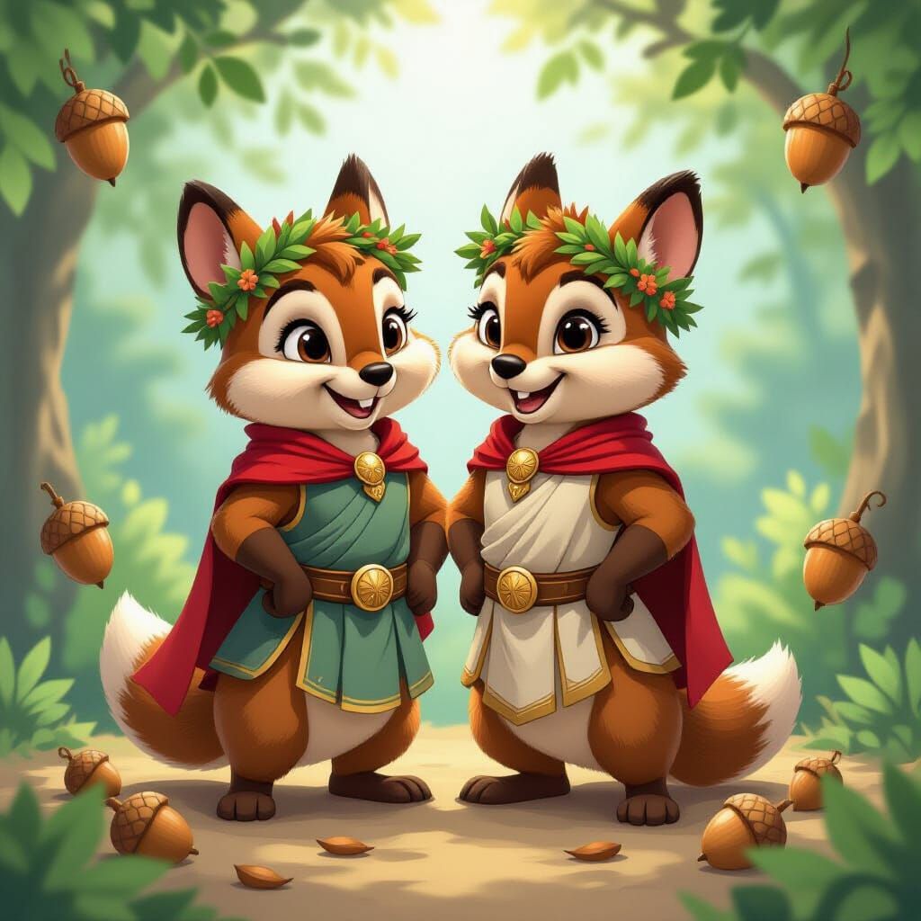 Chip and Dale as Greek Gods in Whimsical Style