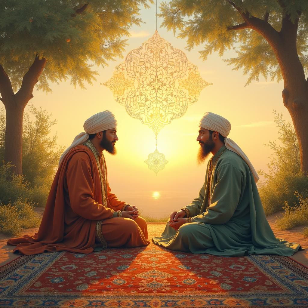 Ibn al-Arabi and Rumi in a Mystical Garden