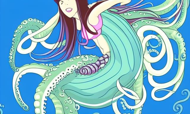 Woman Ascends with Giant Jellyfish: Anime Monster