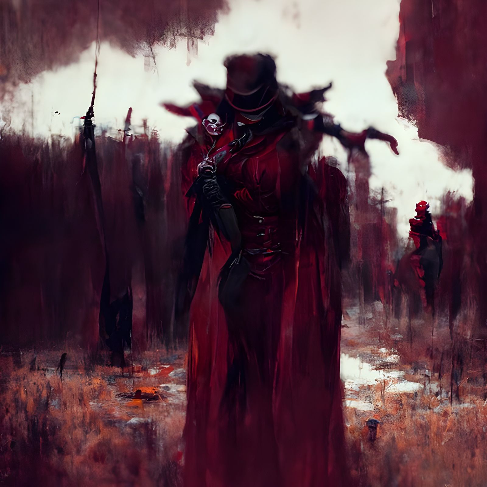 Sinister Scarlet Wasteland in Romantic Fantasy Style