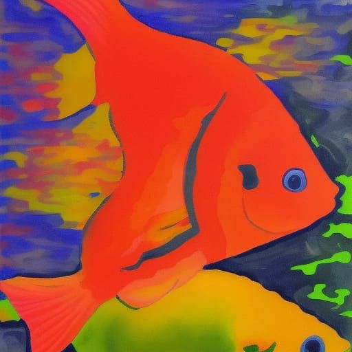 Large Goldfish Swimming in Abstract Art Style
