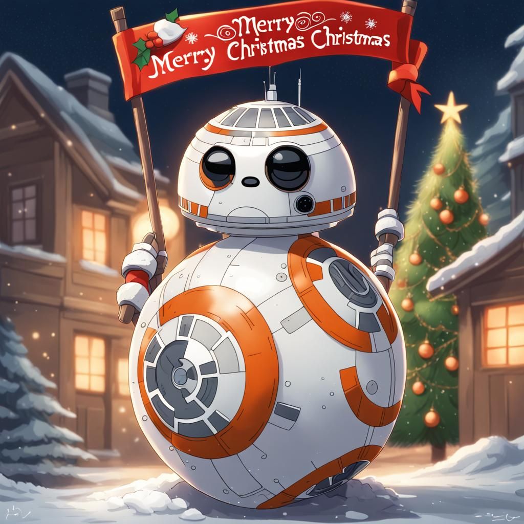 BB-8 Merry Christmas Sign in Anime Style