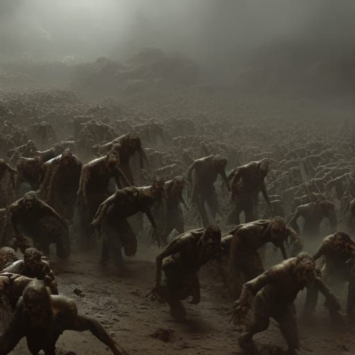 Grotesque Zombie Horde in Digital Matte Painting Style