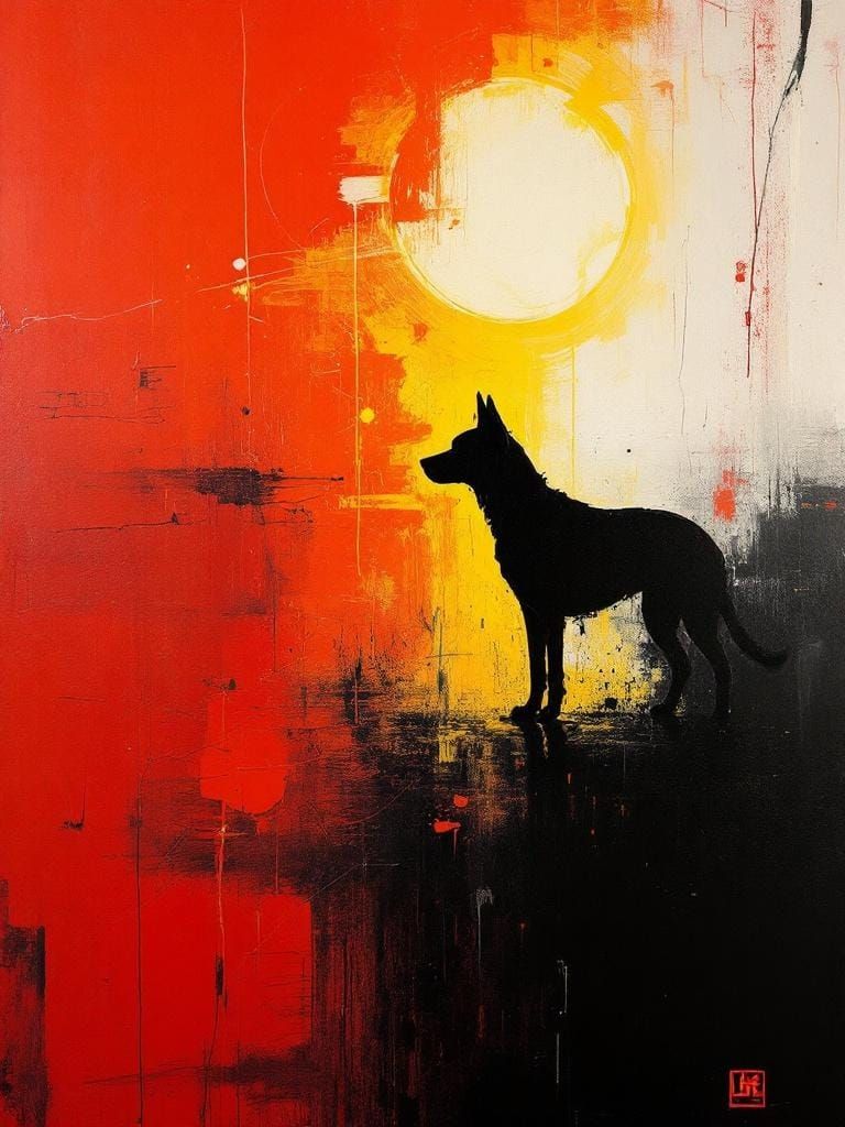 Dog in Sunlight: Bleeding Paint and Gestural Strokes