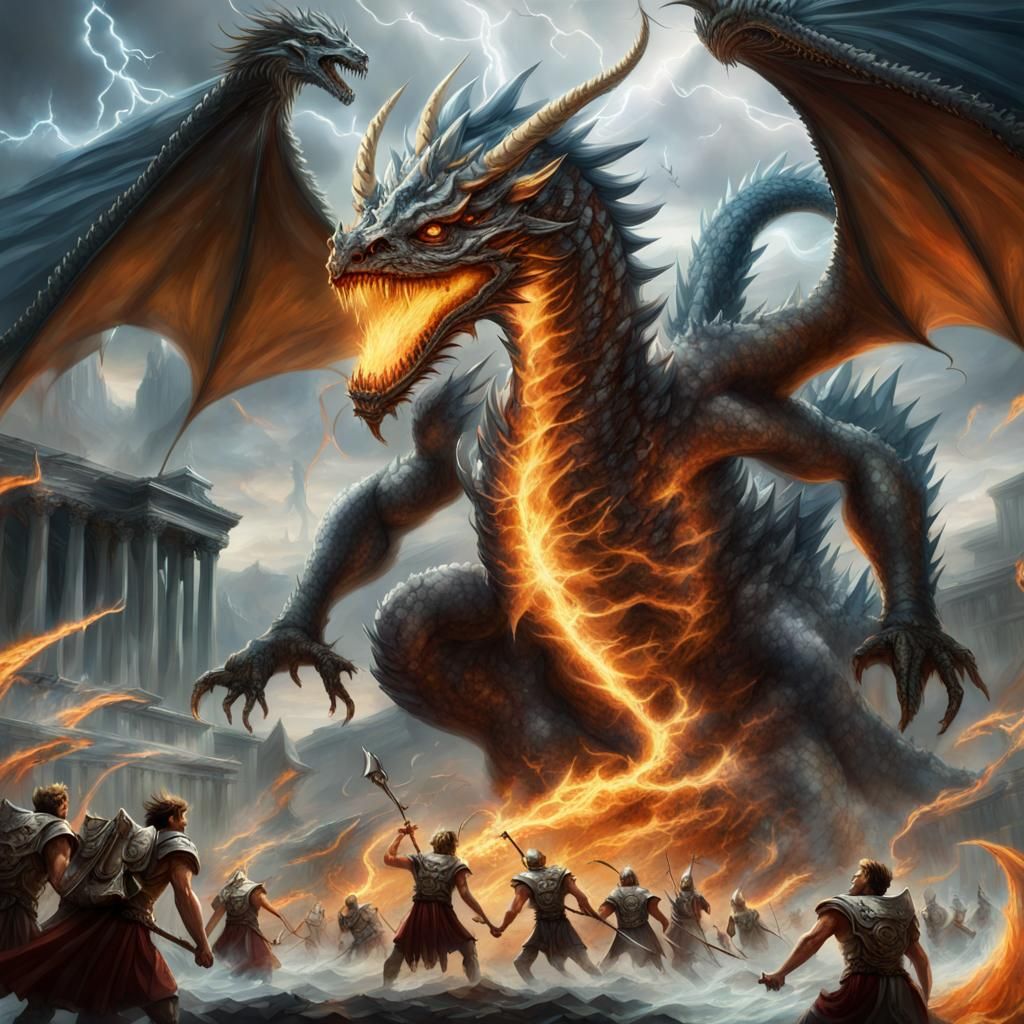 Epic Battle: Roman Legion Versus Dragon with Olympians