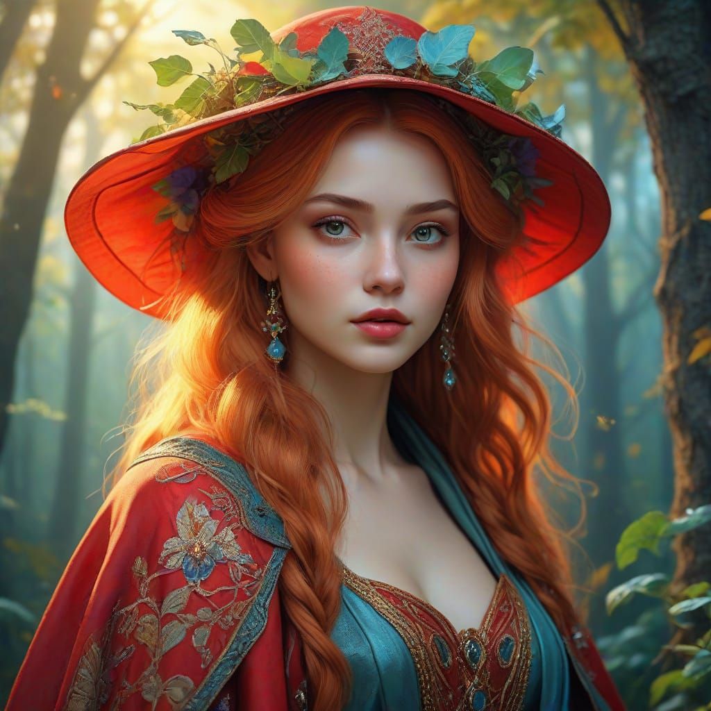 Ethereal Magic Witch Portrait in Art Nouveau Style