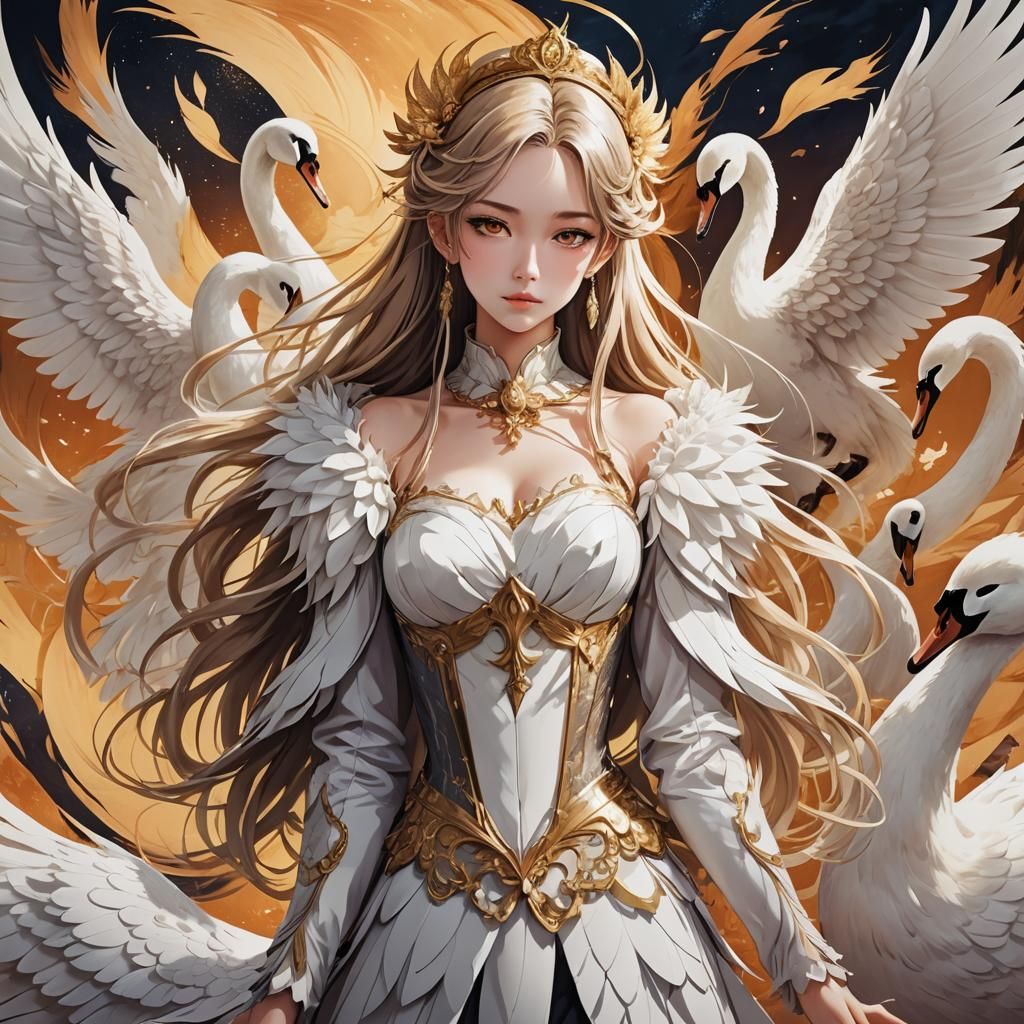 Anime Swan Princess in Cel-Shaded Manga Style