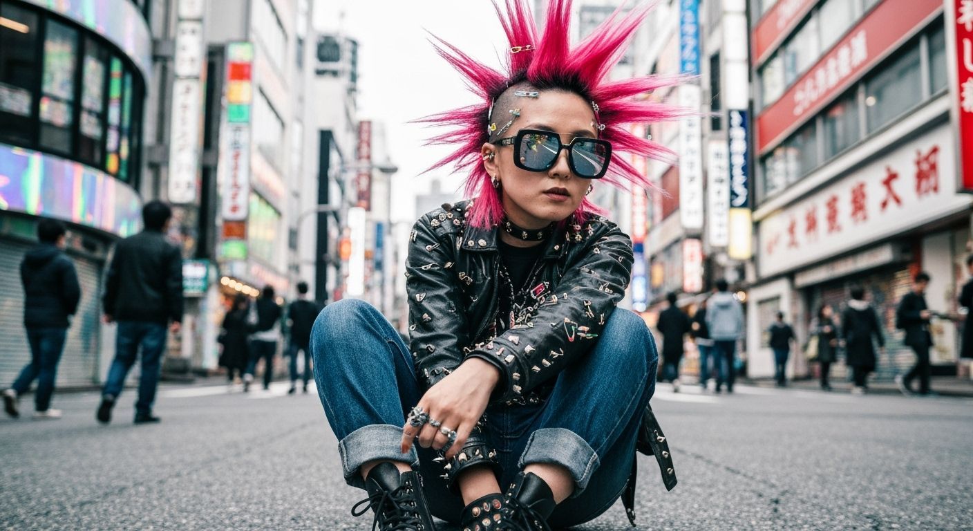 Punk Gyaru Girl in Shibuya Street Style