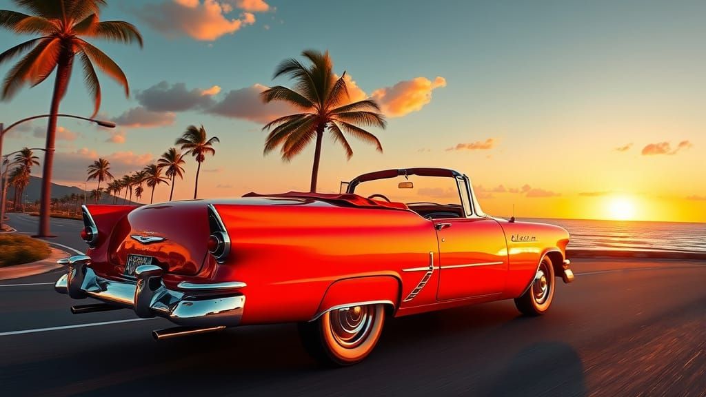 vintage convertible, polished to a mirror sheen