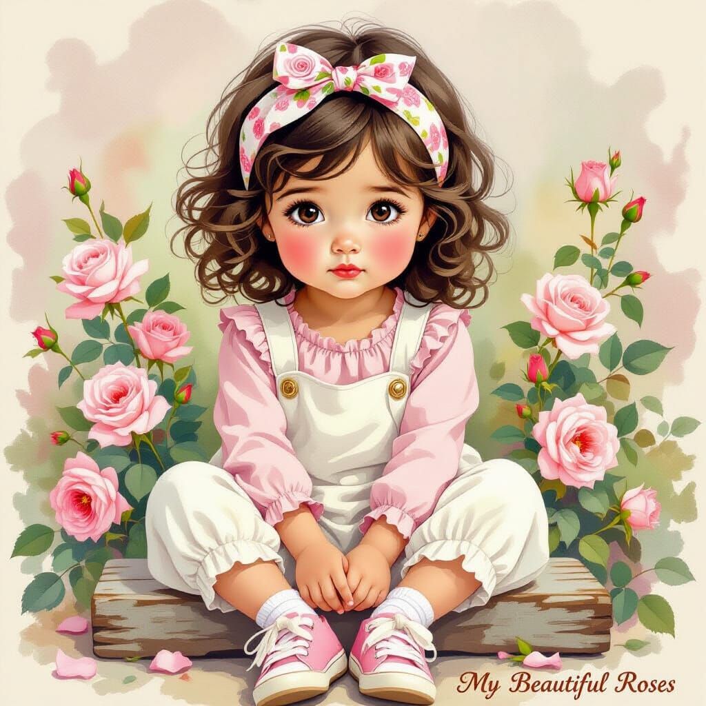 Thai Girl with Roses in Watercolor Style