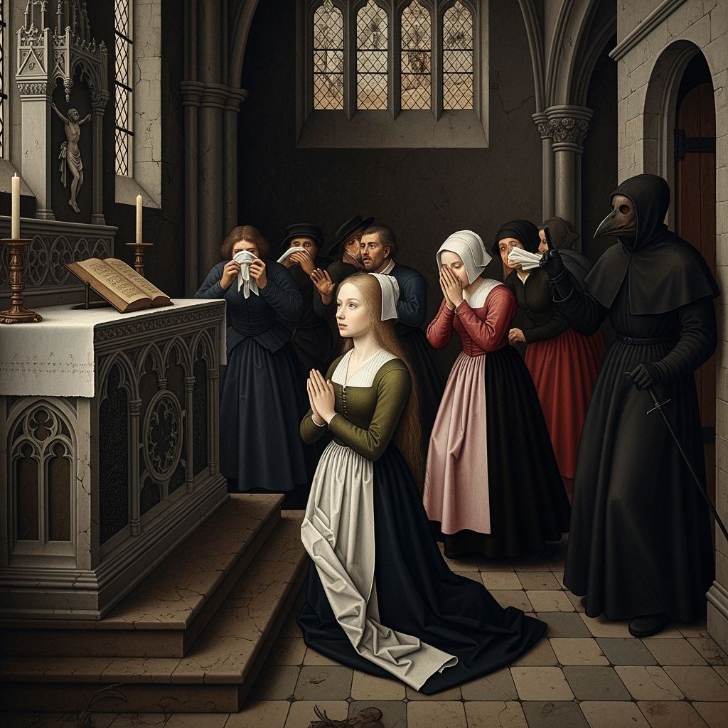 14th Century Prayer Scene Amidst Plague Outbreak