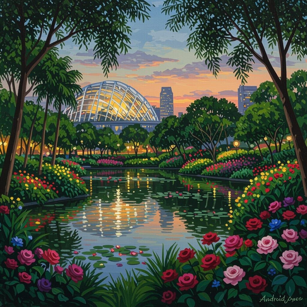 Gardens by the Bay: Impressionist Dusk Scene