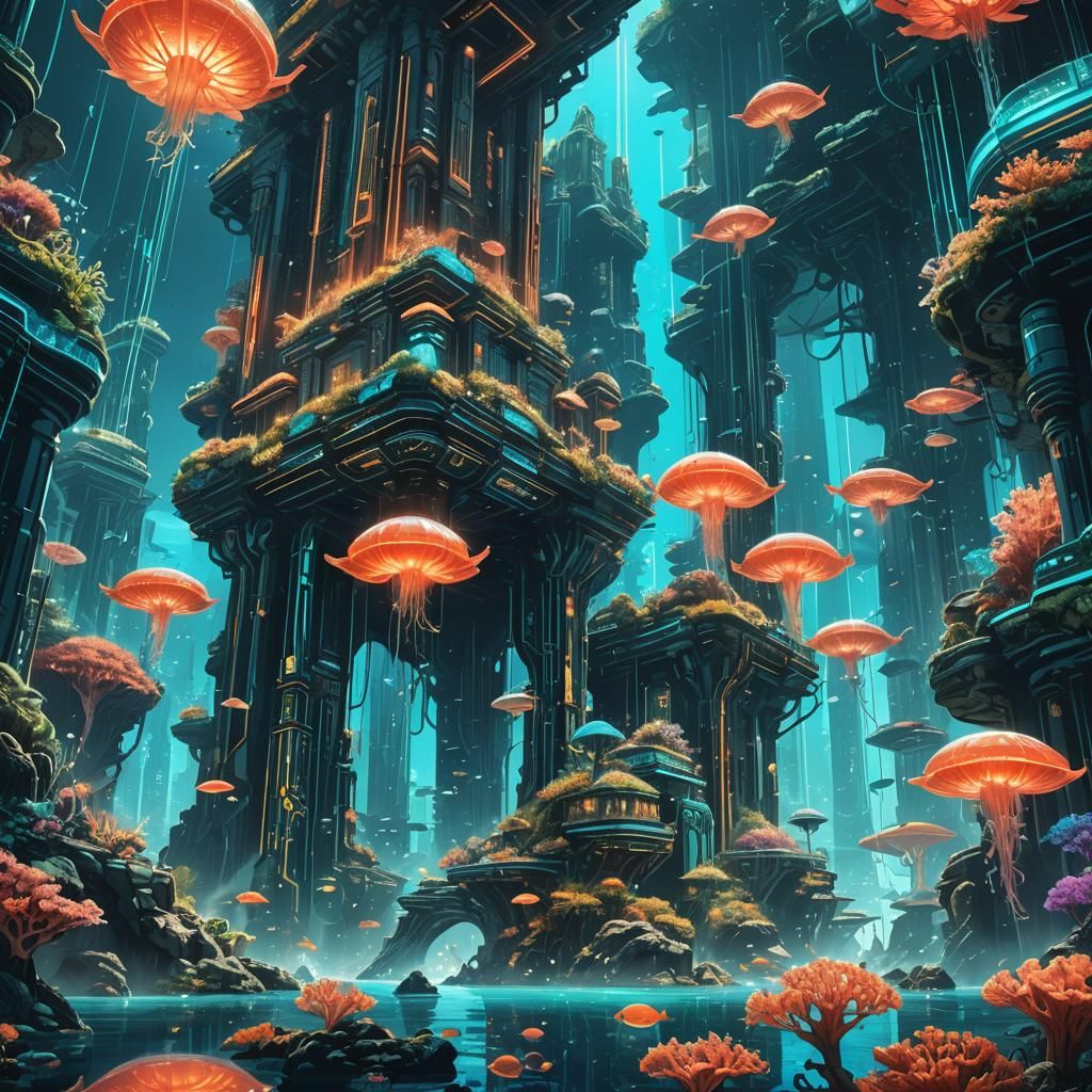 Atlantis: Shimmering Underwater Cityscape in Digital Art