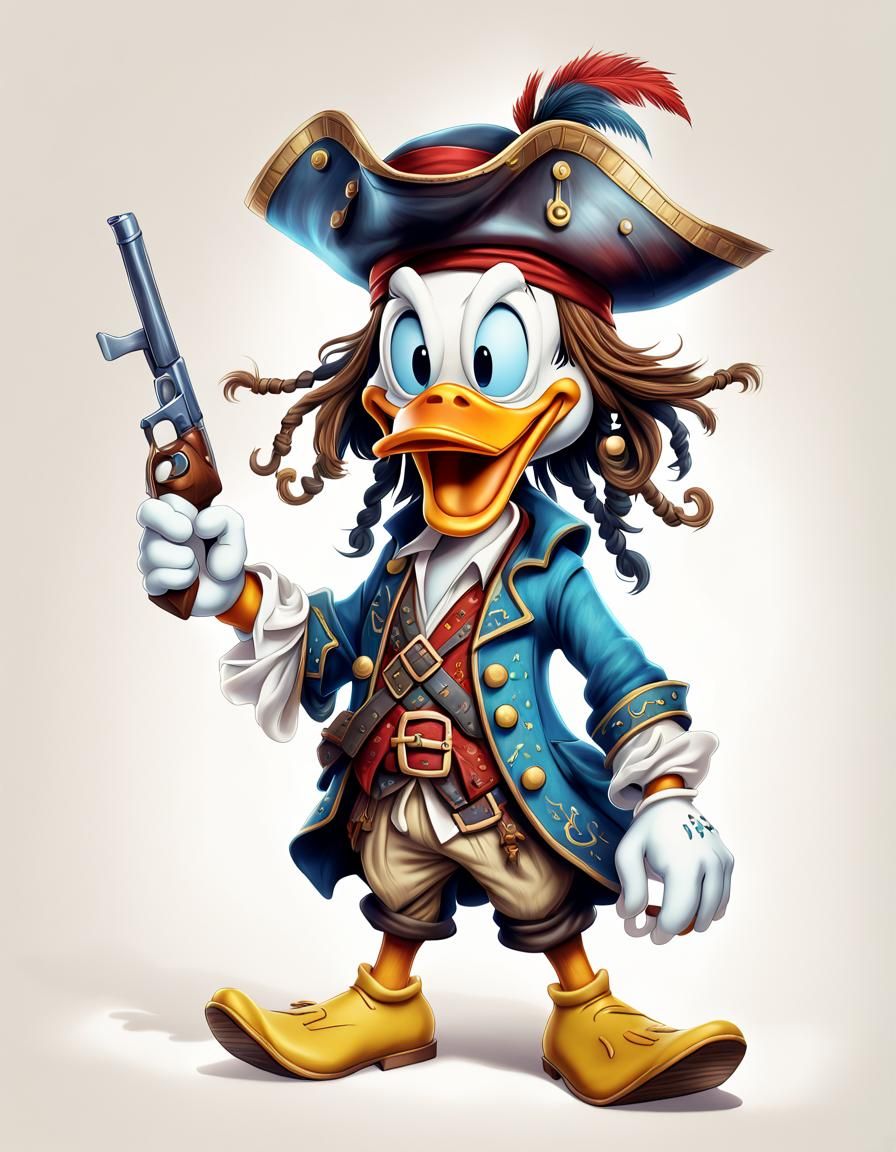 Comical Donald Duck as Jack Sparrow, a Joyful Caricature