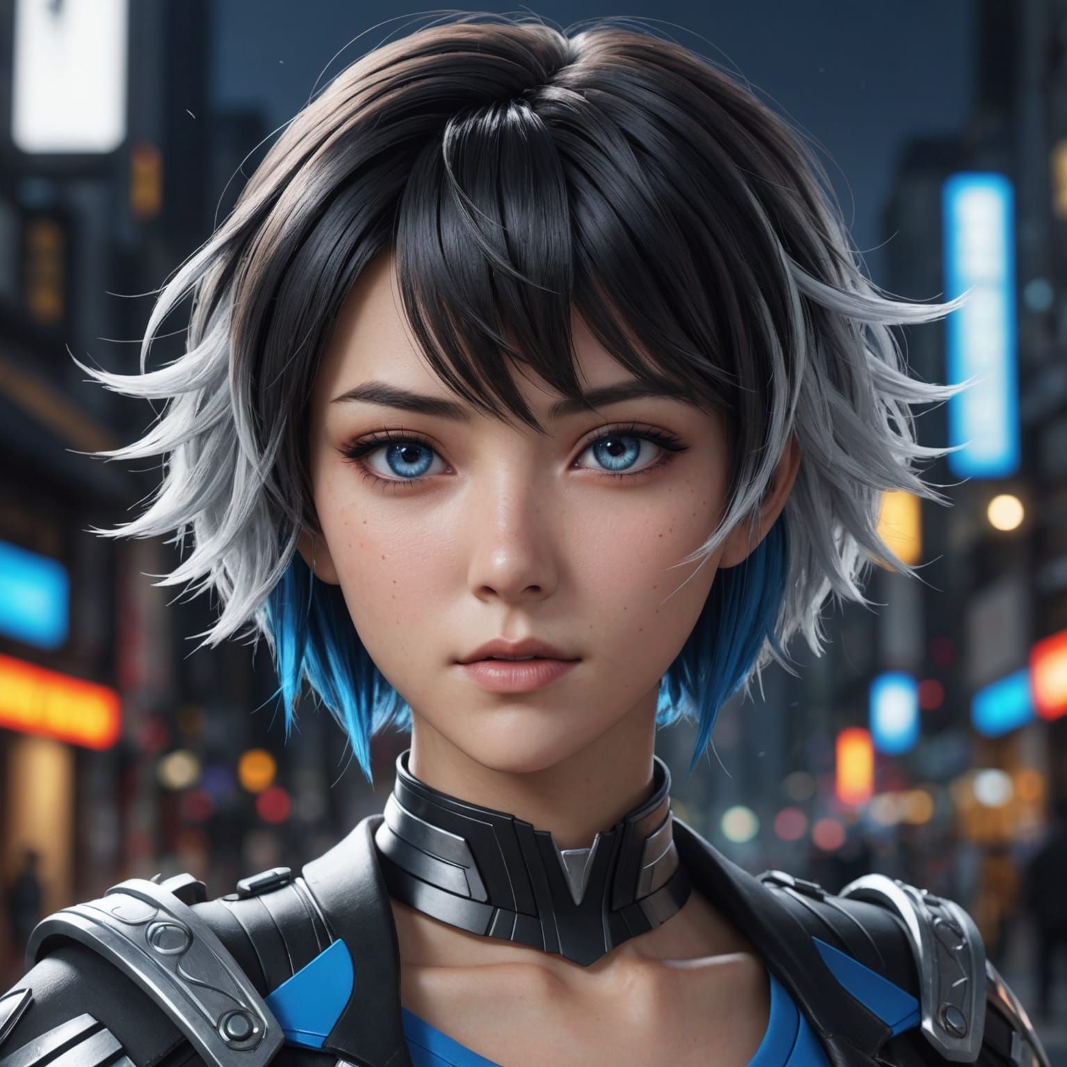 Anime Woman with Three-Tone Hair in Detailed Matte Painting