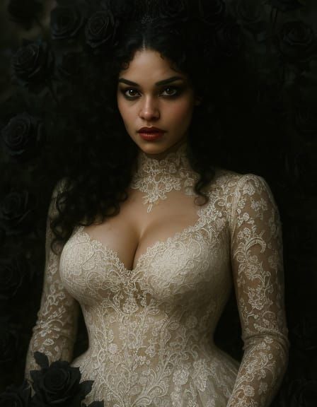 Gothic Goddess with Roses in Digital Art Style