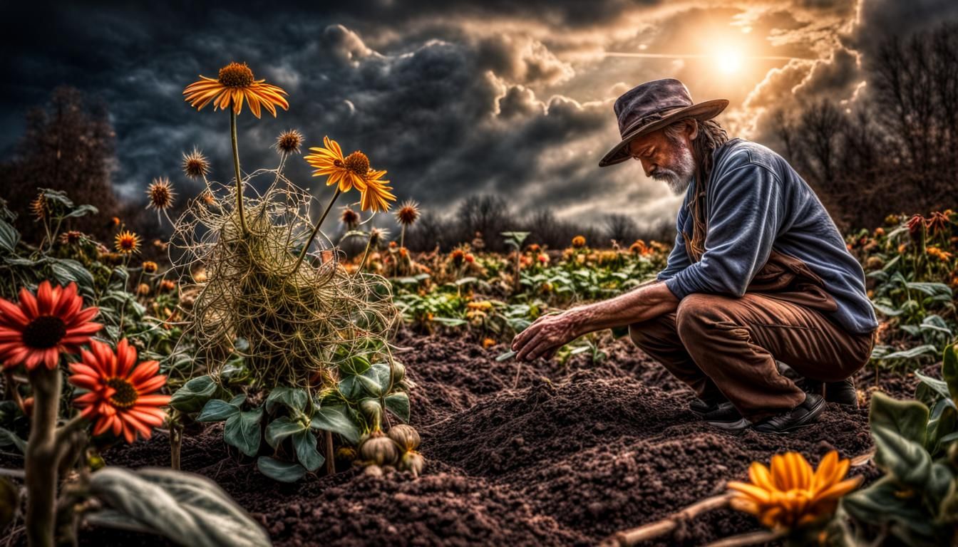 Cosmic Seed Gardener in Hyperrealistic Style