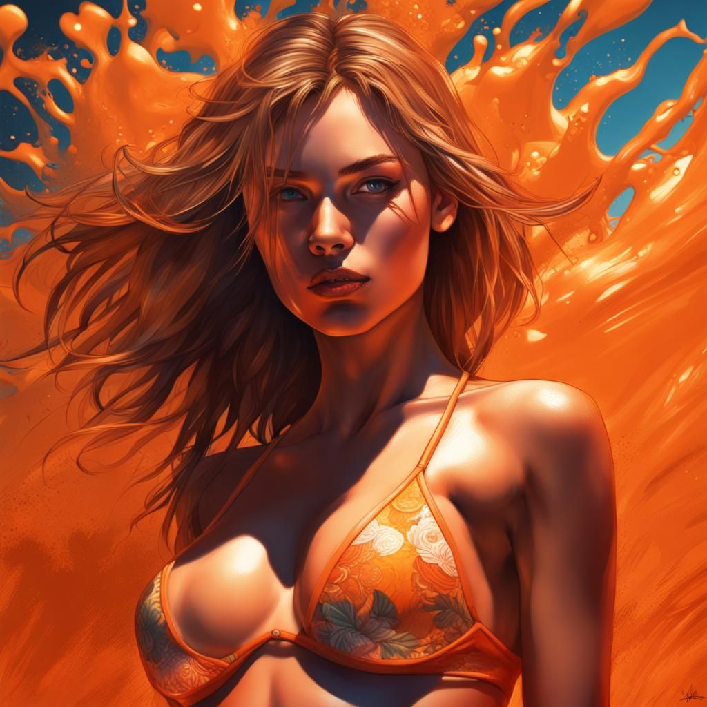 Hyperrealistic Bikini Woman in Splash Art Style