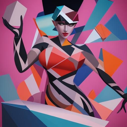 Geometric Fauvism Cubist Painting in Art Deco Style