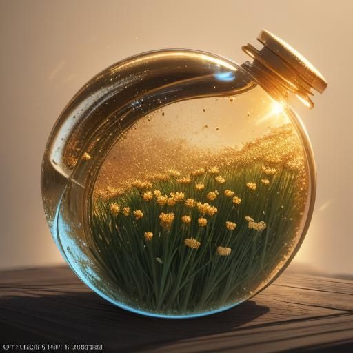 Chives in Golden Liquid: 3D Anime Art