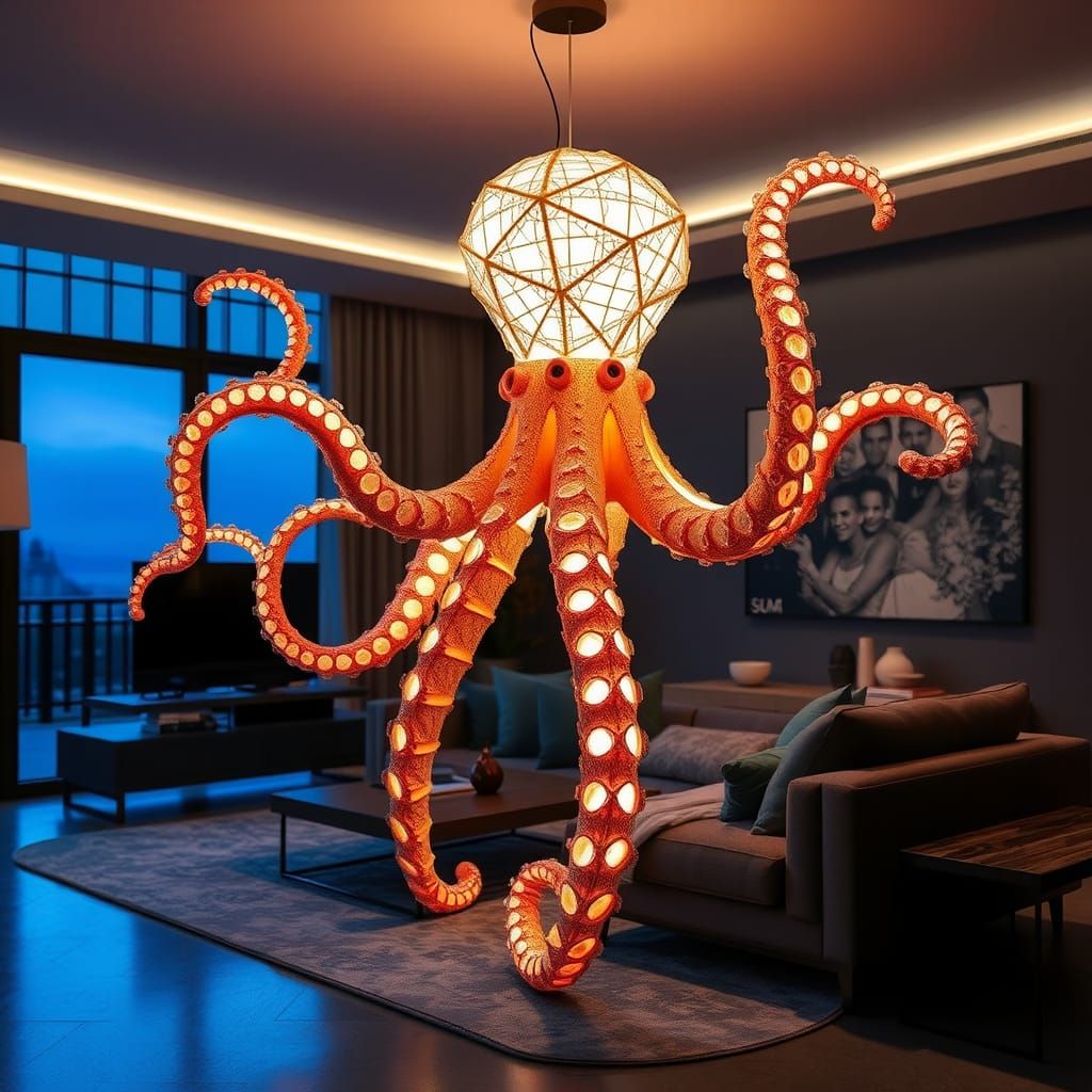 Octopus Fabric Pendant Light in Modern Living Room